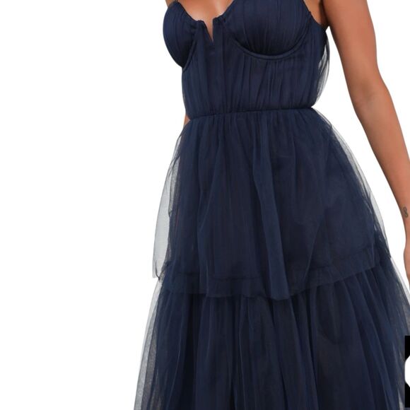 Lulus Maxi Dress Womens M Blue Tiered Tulle Bustier Gown Unforgettable Poise NWT - Picture 5 of 8